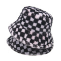 UNIQ Fashion Winter Checked Plush Faux Fur Bucket Hat for Women and Men